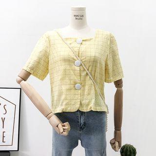 Square-neck Crop Plaid Shirt