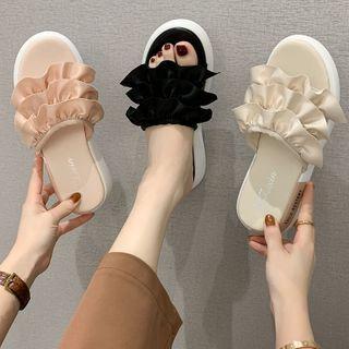 Ruffle Platform Flat Slide Sandals