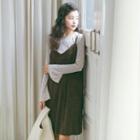 Lace Trim Spaghetti Strap Textured Dress