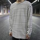 Striped Irregular Hem Long-sleeve T-shirt