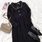 Long-sleeve Collar Midi Dress Black - One Size