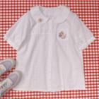 Short-sleeve Cartoon Embroidered Peter Pan Collar Shirt White - One Size