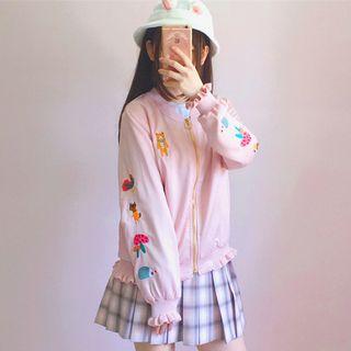 Cartoon Embroidered Bomber Jacket