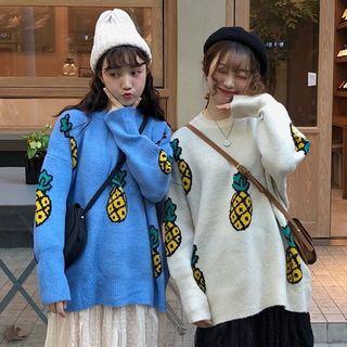Pineapple Print Sweater / Midi Mesh Skirt