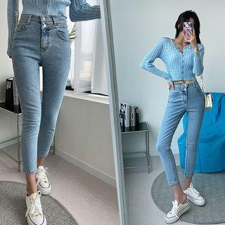 Slit Double-button Skinny Jeans