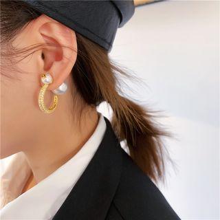 Faux-pearl Stud Earring 1 Pair - Gold & Silver - One Size