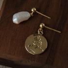 Asymmetrical Sterling Silver Freshwater Pearl Drop Earring 1579 - 1 Pr - Gold - One Size