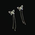 Rhinestone Butterfly Fringed Earring 1 Pair - Butterfly - Silver Needle - One Size