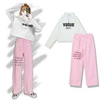Half-zip Lettering Sweatshirt / Wide-leg Pants