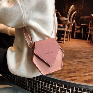 Faux Leather Lettering Hexagon Crossbody Bag