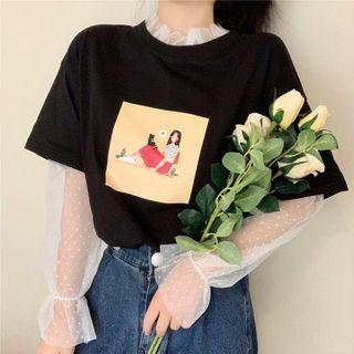 Mesh Loose-fit Short Sleeve Printed T-shirt