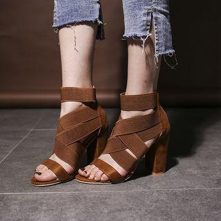 Open Toe Criss-cross Chunky Heel Sandals