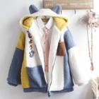 Color Block Fleece Hooded Zip Jacket / Long-sleeve Shirt / Set