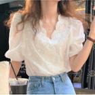 Puff-sleeve Embroidered Eyelet Blouse White - One Size