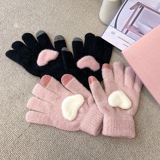 Touchscreen Furry-heart Knit Gloves