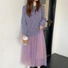 Melange Sweater / A-line Midi Skirt
