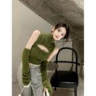 Turtleneck Cutout Knit Crop Top Green - One Size
