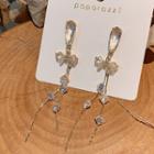 Rhinestone Bow Fringed Earring 1 Pair - Silver Stud - Gold - One Size