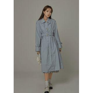 Belted Cotton Trench Coat Blue - One Size