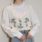 Plain Blouse / Flower Embroidered Cropped Camisole Top