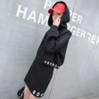 Drawstring Hoodie / High Waist Mini Skirt