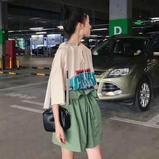 3/4-sleeve Printed Mini T-shirt Dress / Mini Skirt