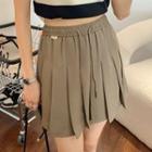 Elastic Plain Pleated A-line Skirt