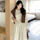 Plus Size Tie-side Long Corduroy Dress