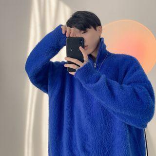 Turtleneck Half-zip Plain Sweater