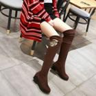 Rhinestone Floral Print Block Heel Over-the-knee Boots