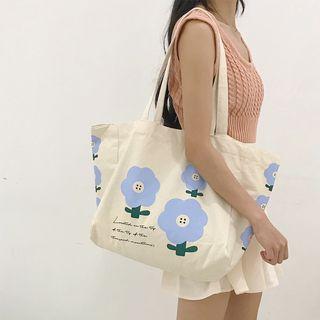Flower Print Tote Bag Blue - One Size