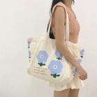Flower Print Tote Bag Blue - One Size