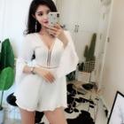 V-neck Open Back Long-sleeve Playsuit