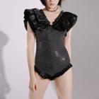 Ruffle Panel Sequined Swimsuit