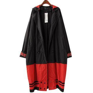 Hooded Double-breasted Long Windbreaker
