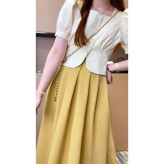 Short-sleeve Button-up Blouse / A-line Skirt / Set