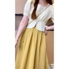 Short-sleeve Button-up Blouse / A-line Skirt / Set