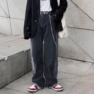Patchwork Washed Loose Fit Jeans