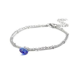 Simple And Fashion Geometric Blue Cubic Zirconia 316l Stainless Steel Double-layer Bracelet Silver - One Size