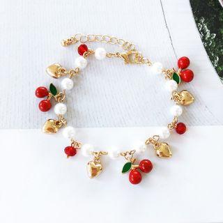Faux-pearl Heart Pendant Bracelet