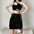Set: Asymmetrical Cropped Camisole Top + Mini Pencil Skirt