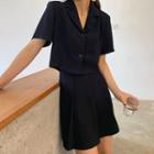 Set: Short-sleeve Cropped Blazer + Mini A-line Skirt