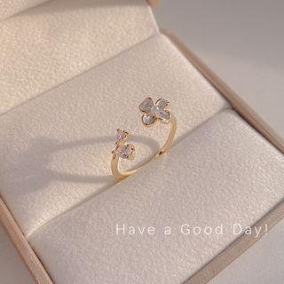 Cz Flower Open Ring J604 - Gold - One Size