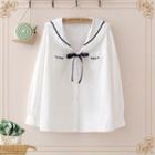 Embroidered Lace Trim Blouse Lace - White - One Size