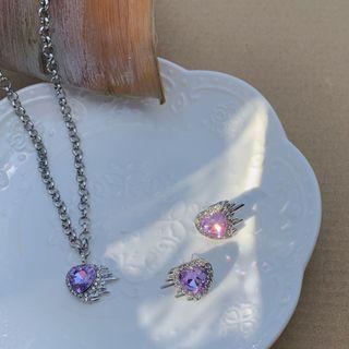 Rhinestone Heart Stud Earring / Clip-on Earring / Necklace