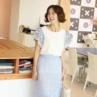 Round-neck Embroidered-sleeve Top
