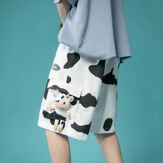 Cow Accent Print Wide Leg Shorts
