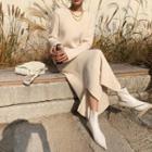 Woolen Maxi Rib-knit Dress Cream - One Size