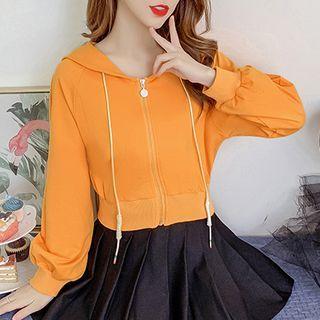 Lettering Collar Zip-up Cropped Jacket