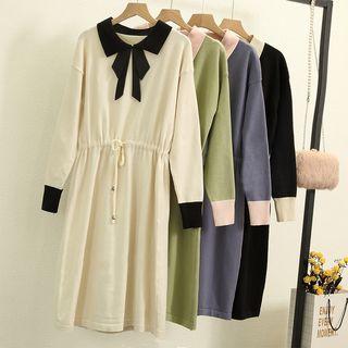 Collared Drawstring Knit Dress